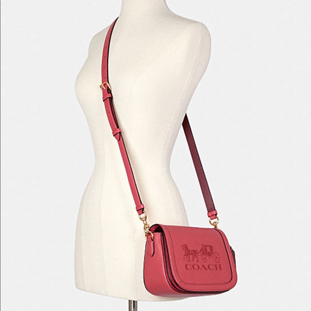 Coach Saddle Bag With Horse And Carriage Crossbody Bag Gold/Poppy/Vintage Mauve - Picture 2 of 14